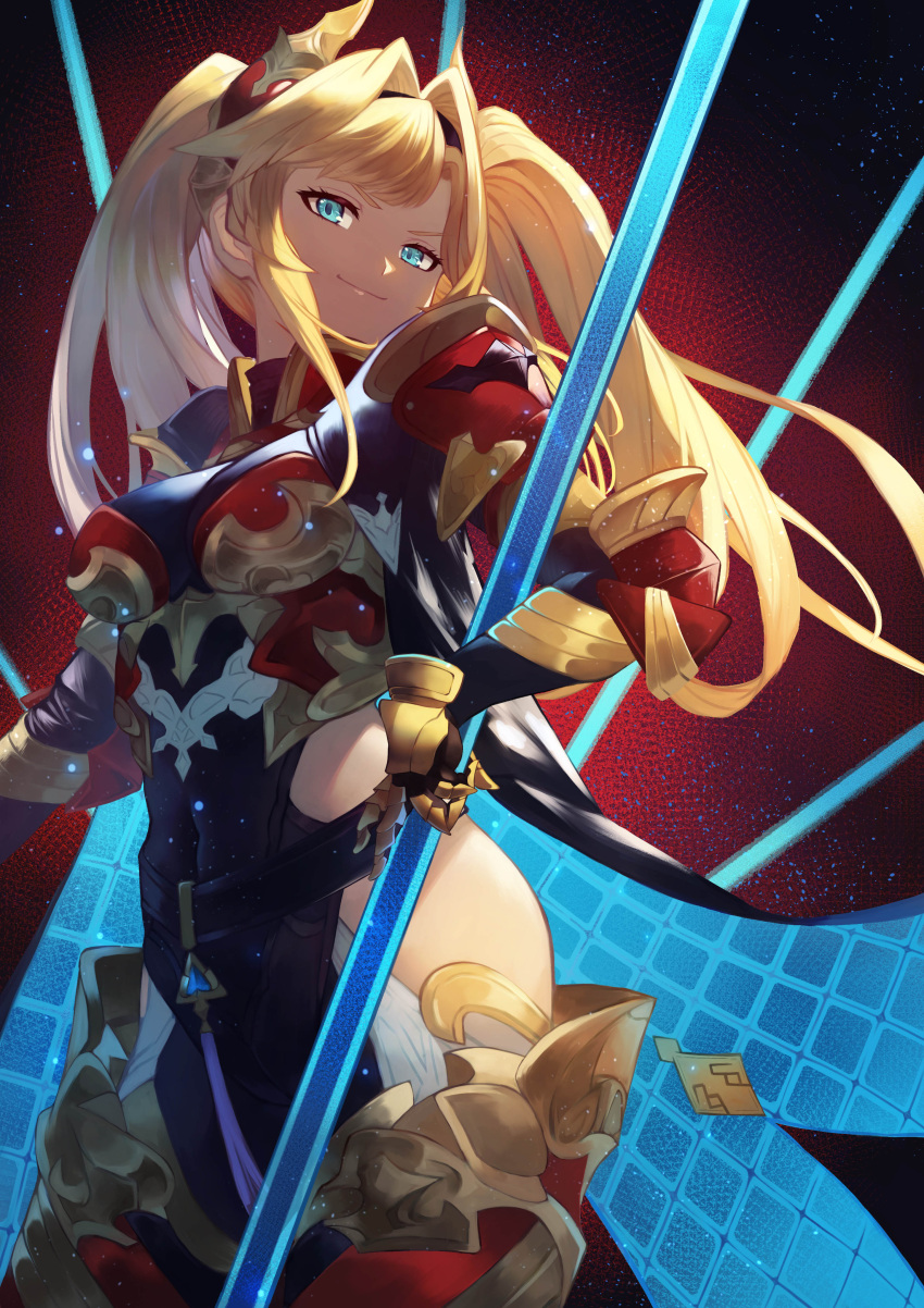 1girl, absurdres, armor, bangs, blonde_hair, blue_eyes, blush, braid