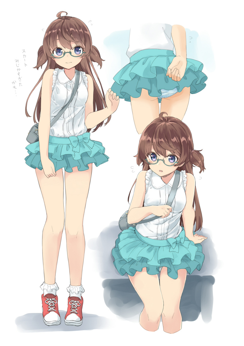 1girl, ahoge, amemiya_sekira, ass, bag, bangs, bare_arms, bare_shoulders