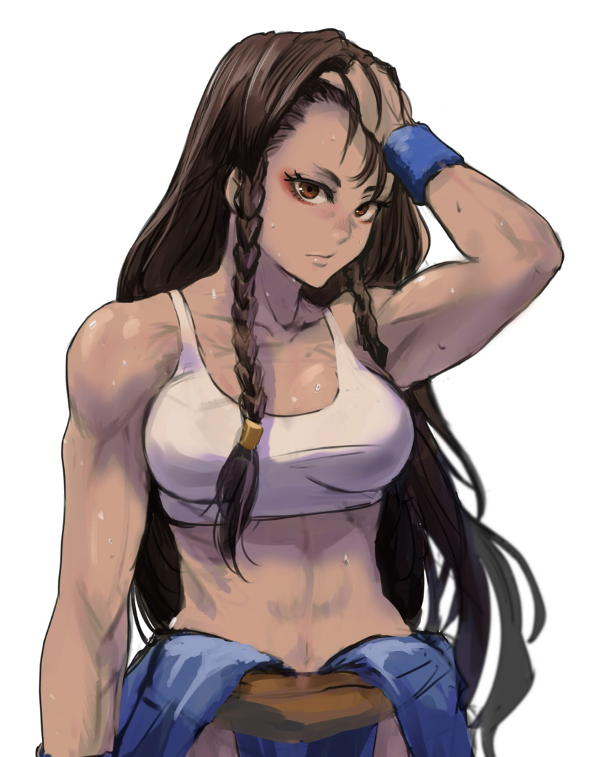1girl, 6maker, abs, alternate_hair_length, alternate_hairstyle, armpits, belt, braid