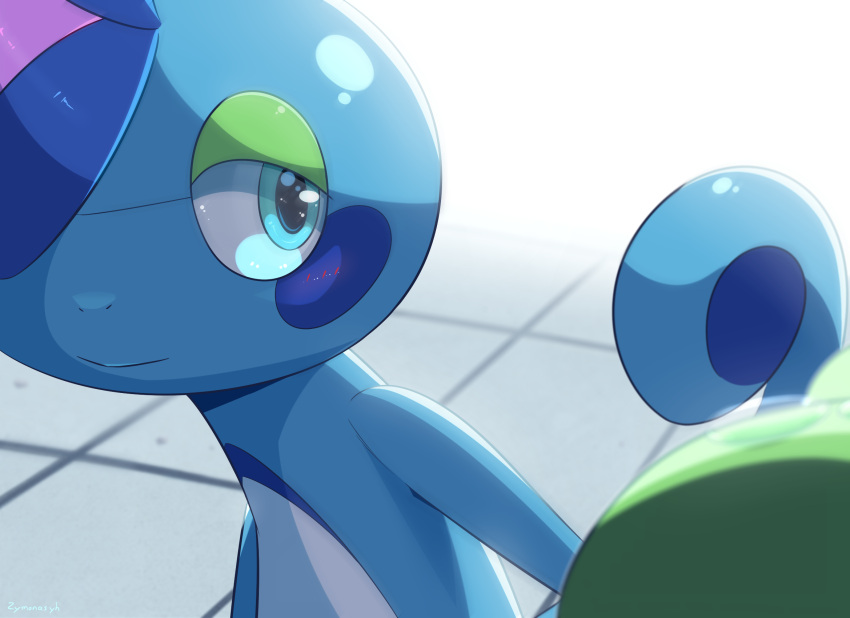 blue_eyes, blurry, blush, closed_mouth, commentary, drizzile, gen_8_pokemon, highres