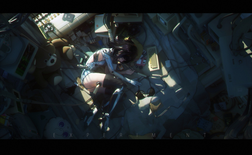 1girl, 3d, absurdres, air_conditioner, ass, bangs, black_bra, black_footwear