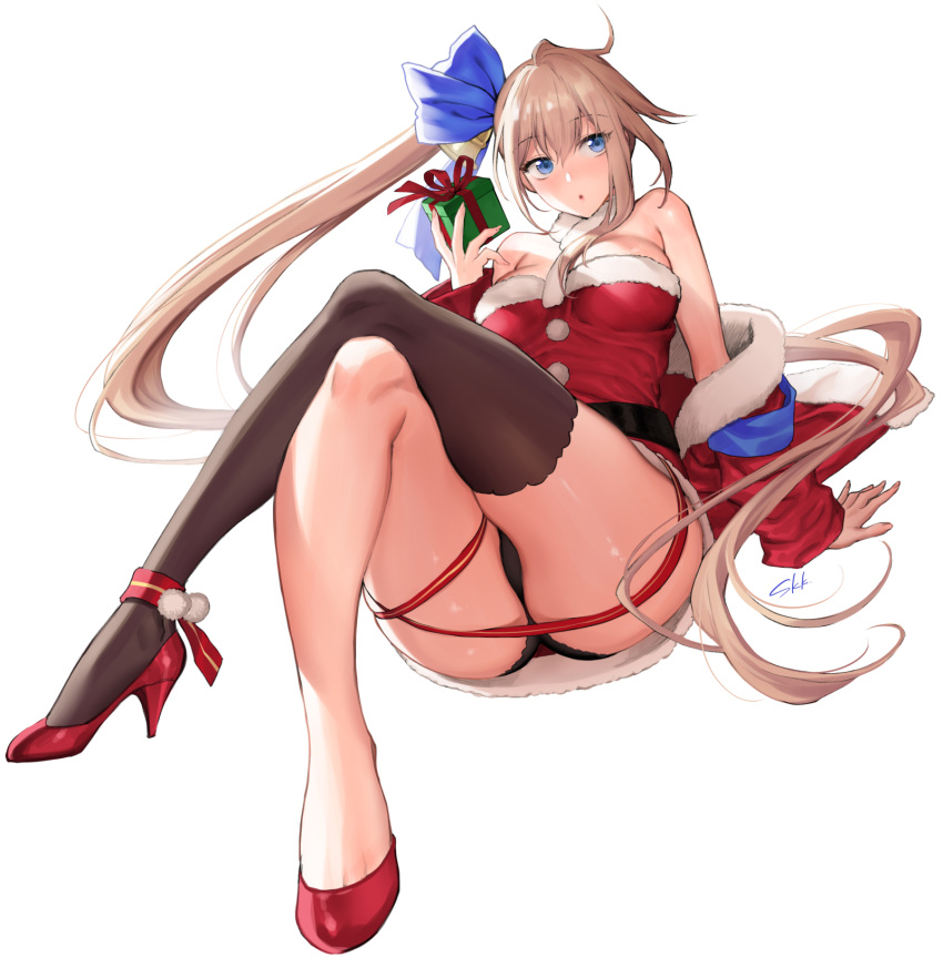 1girl, ahoge, arm_support, ass, bangs, bell, belt, black_panties