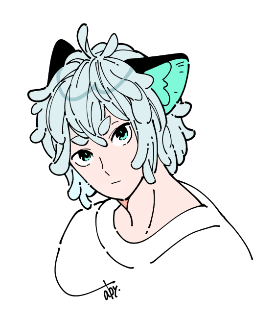 1boy, abyff14, animal_ears, aqua_eyes, cat_ears, grey_hair, looking_at_viewer, luoxiaohei