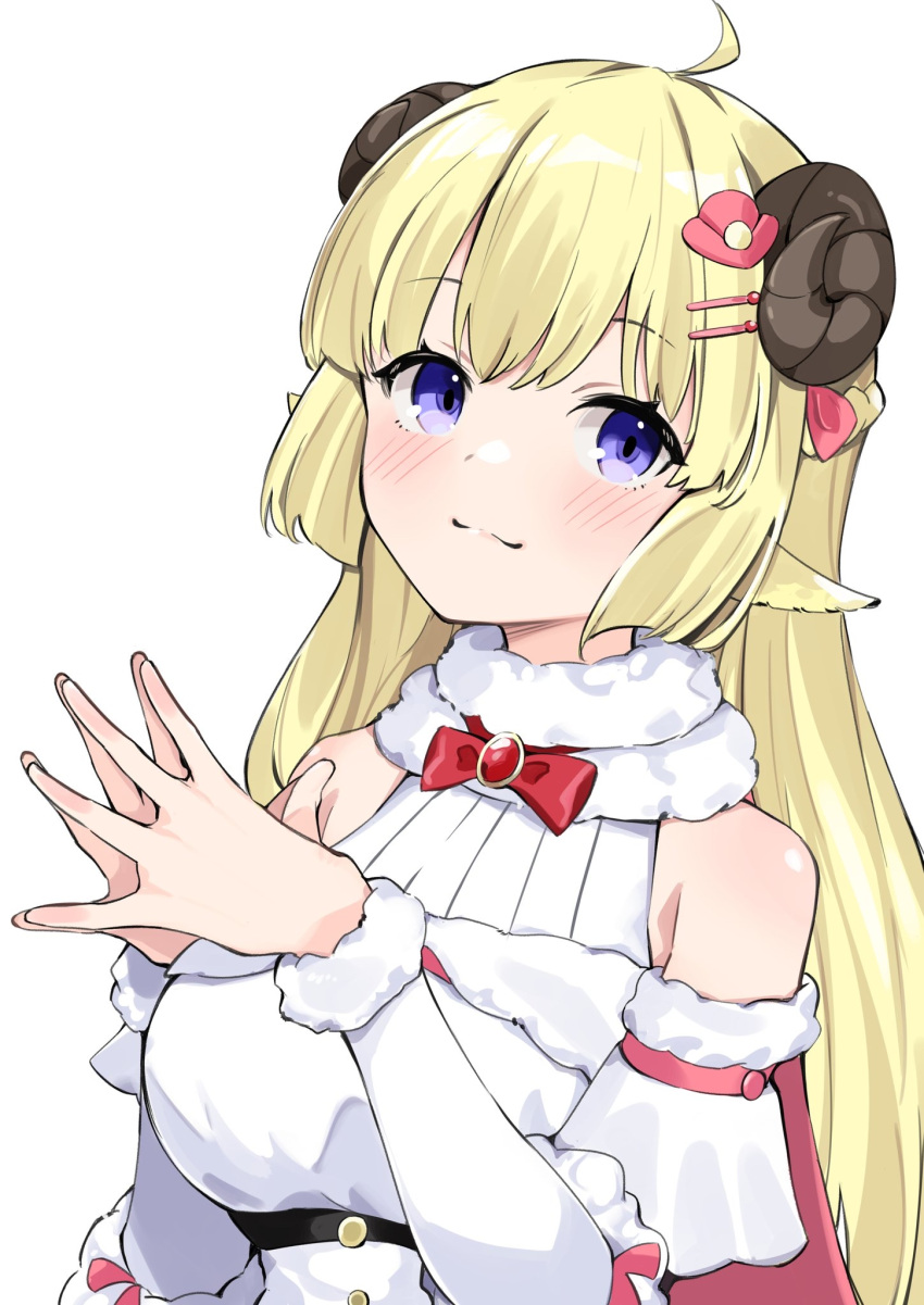 1girl, ahoge, anbasa_(amaneyuz13), animal_ears, bangs, blonde_hair, blush, bow