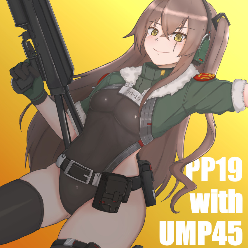 1girl, absurdres, alternate_costume, blush, breasts, brown_hair, cosplay, girls_frontline