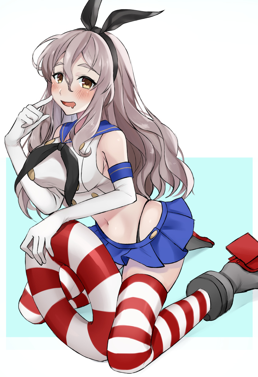 1girl, absurdres, black_neckwear, black_panties, blue_sailor_collar, blue_skirt, blush, breasts
