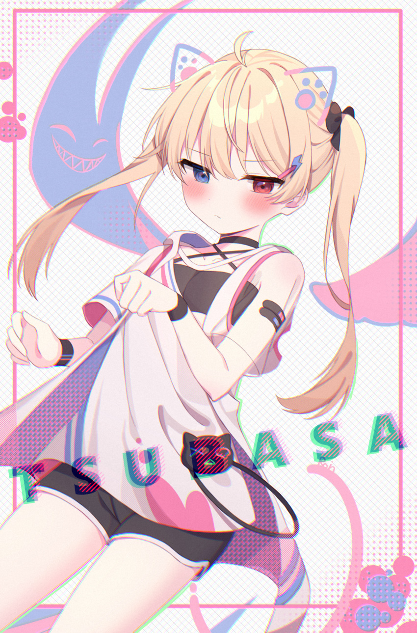 1girl, ahoge, bandaid, bandaid_on_arm, bangs, black_bow, blonde_hair, blue_eyes