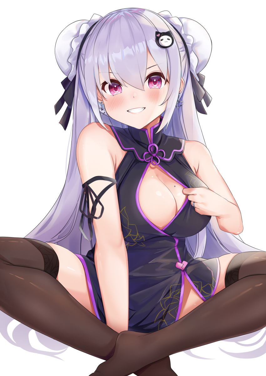 1girl, absurdres, alternate_costume, alternate_hairstyle, arm_ribbon, bangs, black_dress, black_legwear