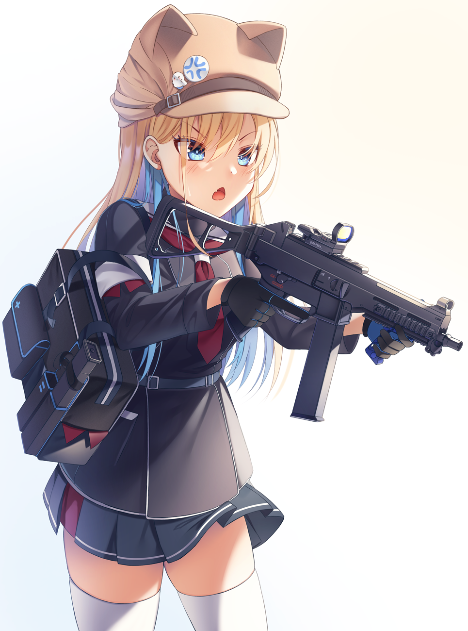 1girl, angel_ina, animal_ear_headwear, blonde_hair, blue_eyes, gloves, gradient, gradient_background