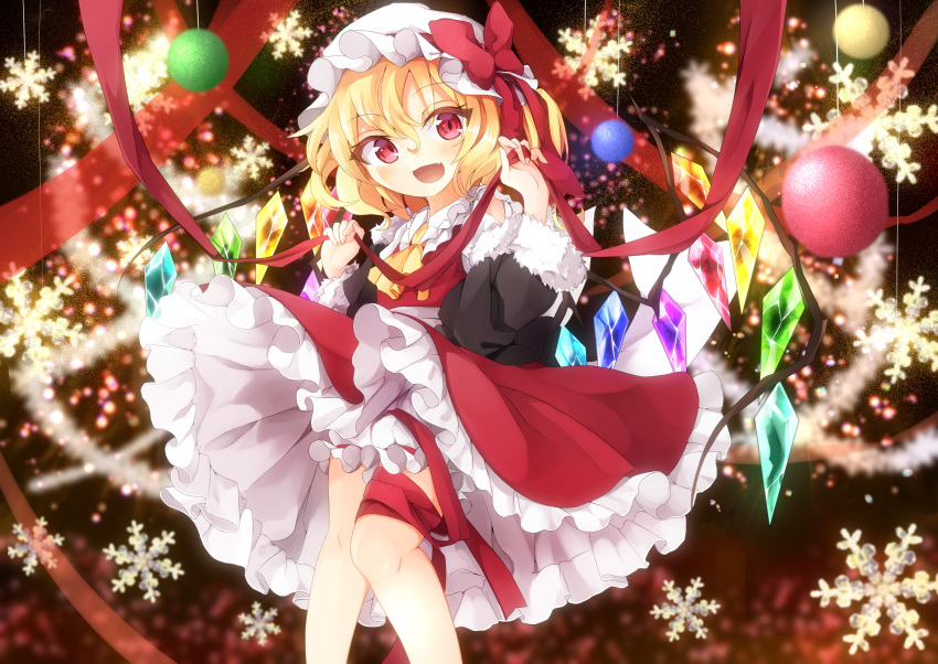 1girl, :d, absurdres, ascot, blonde_hair, blurry, blurry_background, bow