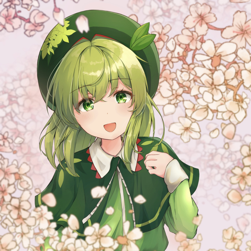 1girl, absurdres, bangs, blurry, blurry_background, blurry_foreground, blush, cherry_blossoms