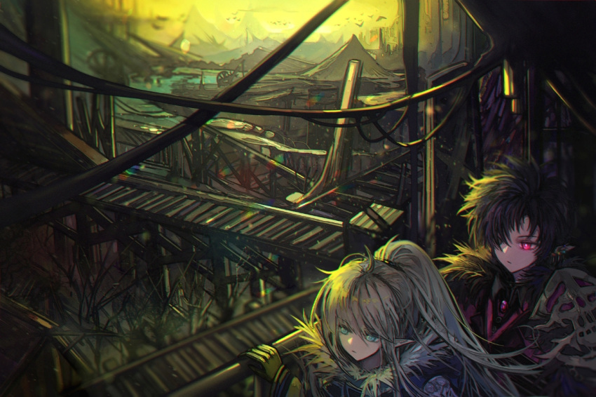 black_hair, blue_eyes, dungeon_and_fighter, landscape, long_hair, male_mage_(dungeon_and_fighter), mizupein, pale_skin