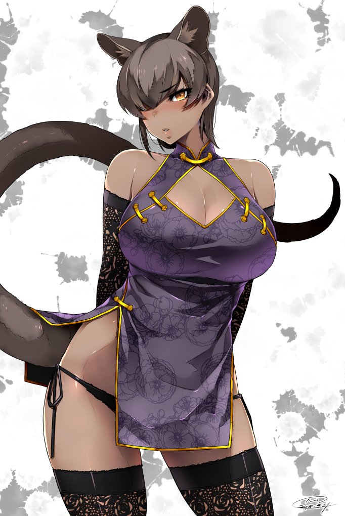 1girl, alternate_costume, animal_ear_fluff, animal_ears, bangs, bare_shoulders, black_gloves, black_legwear