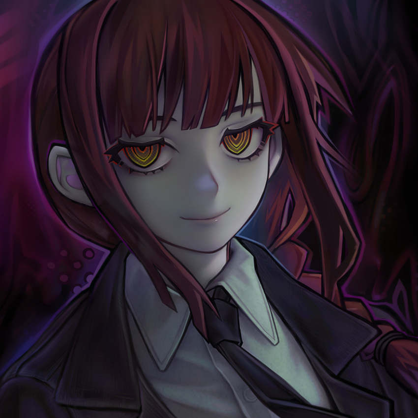 1girl, black_neckwear, braid, braided_ponytail, chainsaw_man, collared_shirt, formal, highres