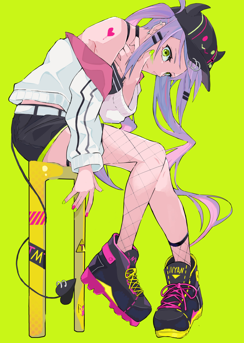 1girl, absurdres, ao_no_kitsune, asymmetrical_legwear, baseball_cap, belt, bibi_(tokoyami_towa), black_footwear