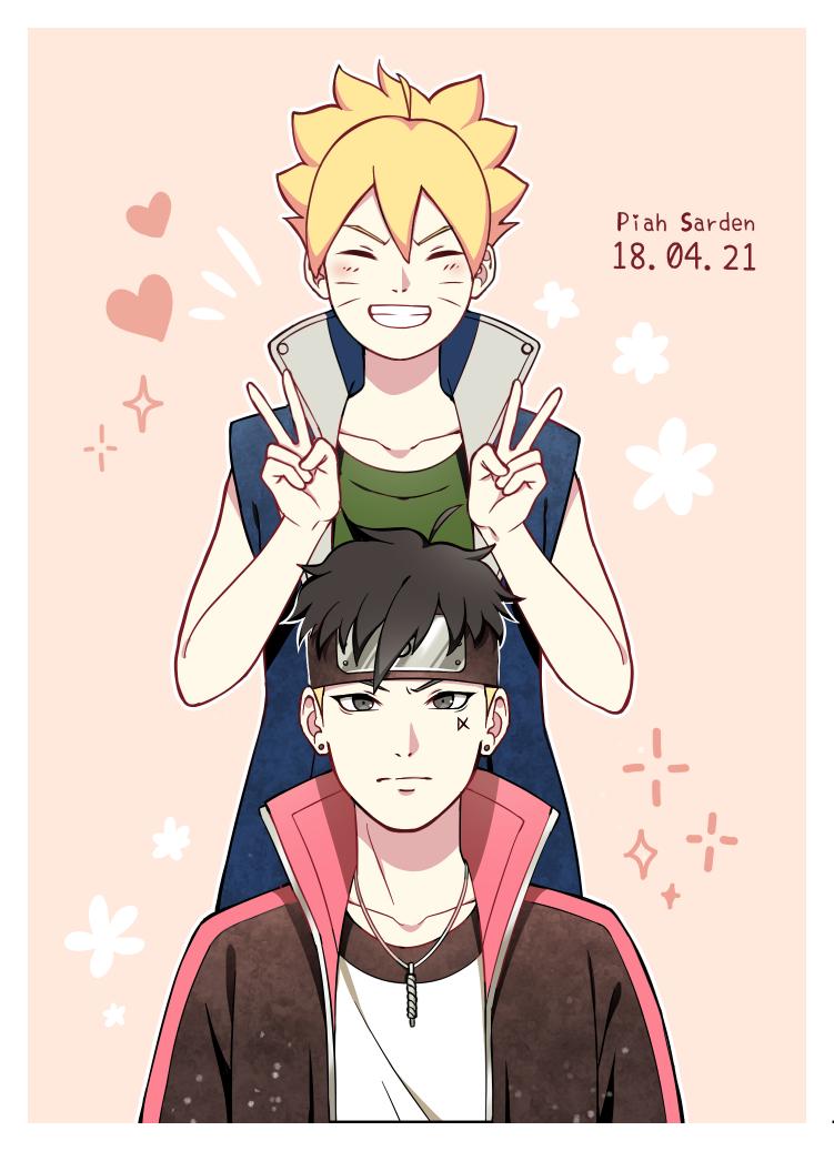 2boys, blonde_hair, blue_eyes, boruto:_naruto_next_generations, boruto:_naruto_the_movie, closed_eyes, commentary_request, dog