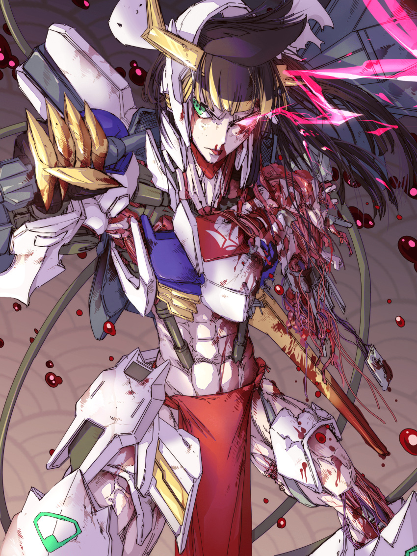 1boy, 8823, abs, bangs, black_hair, blood, blood_on_face, floating_hair