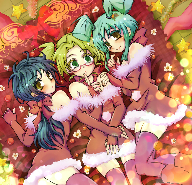 3girls, blair_flannigan, christmas, luca, rebecca_(yugioh), saotome_rei, yu-gi-oh!, yugioh_5d's