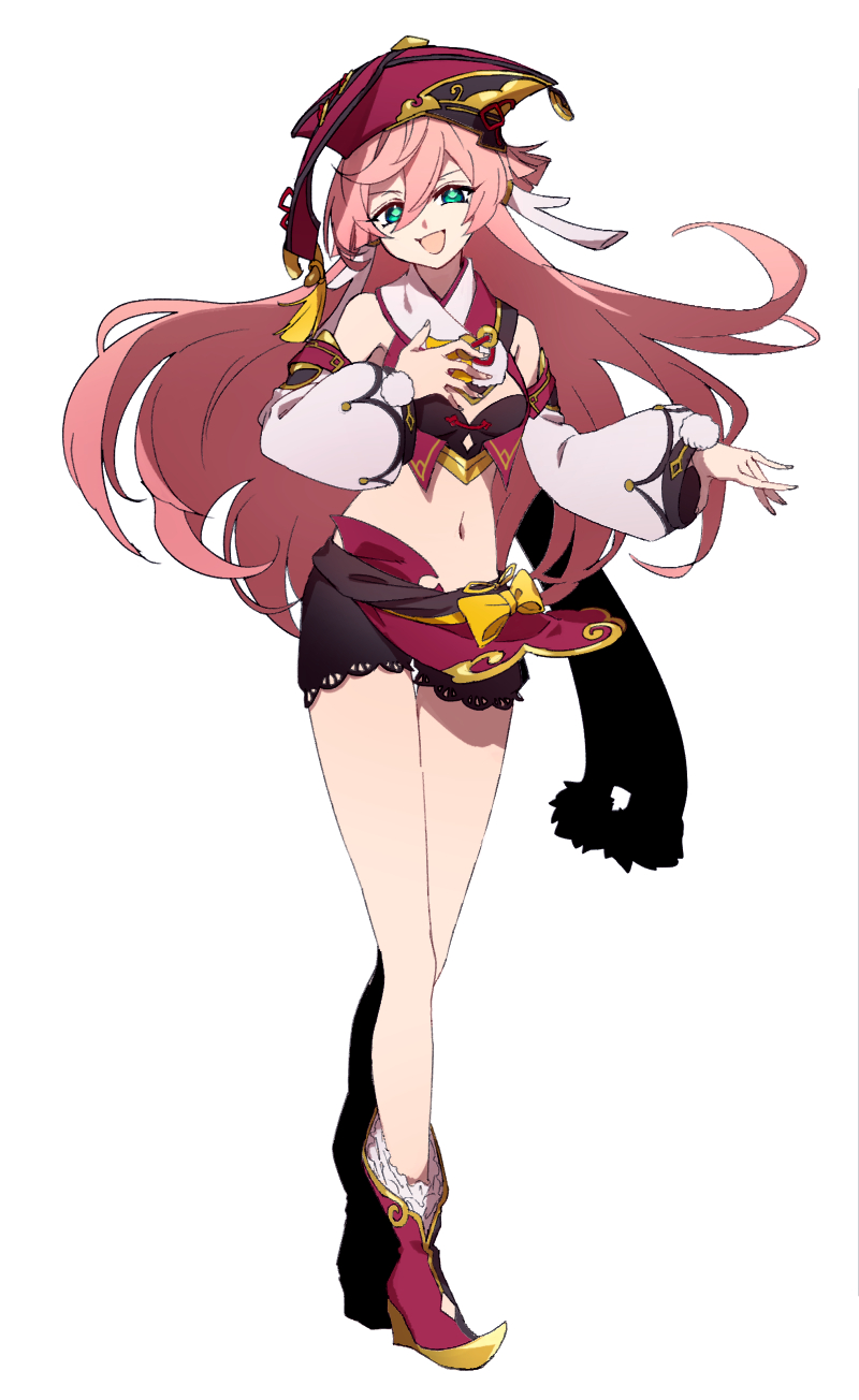 1girl, bangs, bow, breasts, detached_sleeves, full_body, genshin_impact, green_eyes