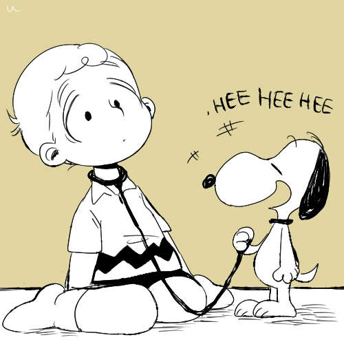 1boy, animal_collar, beagle, charlie_brown, collar, dog, kneeling, leash, lowres, peanuts, short_hair, shorts, snoopy, uriko_(botannabe)