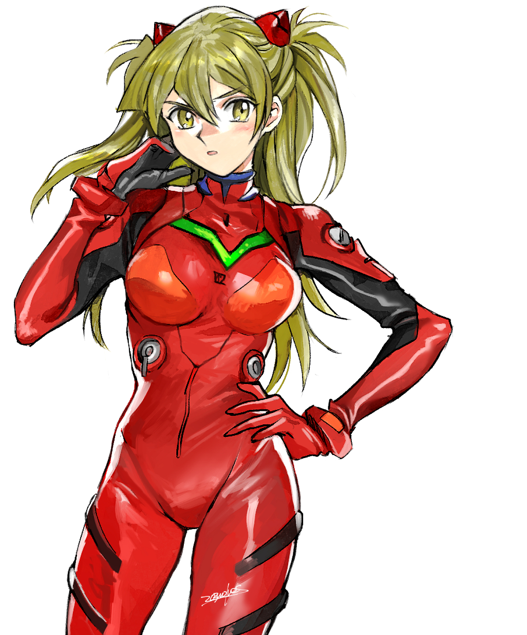 1girl, 203wolves, blonde_hair, blush, bodysuit, breasts, breasts_apart, cosplay