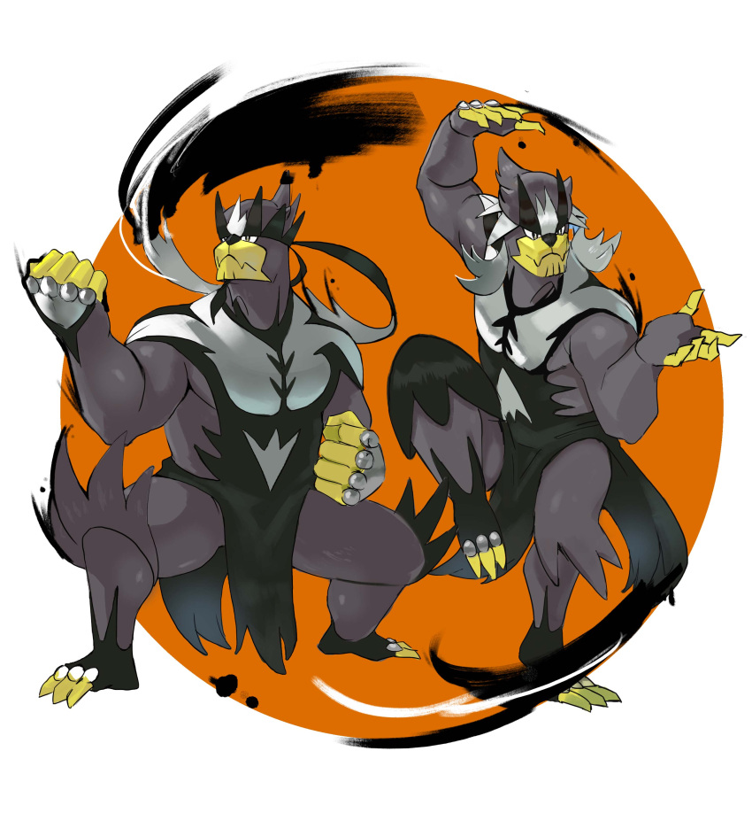 absurdres, clenched_hands, closed_mouth, commentary_request, fighting_stance, gen_8_pokemon, grey_eyes, grey_fur
