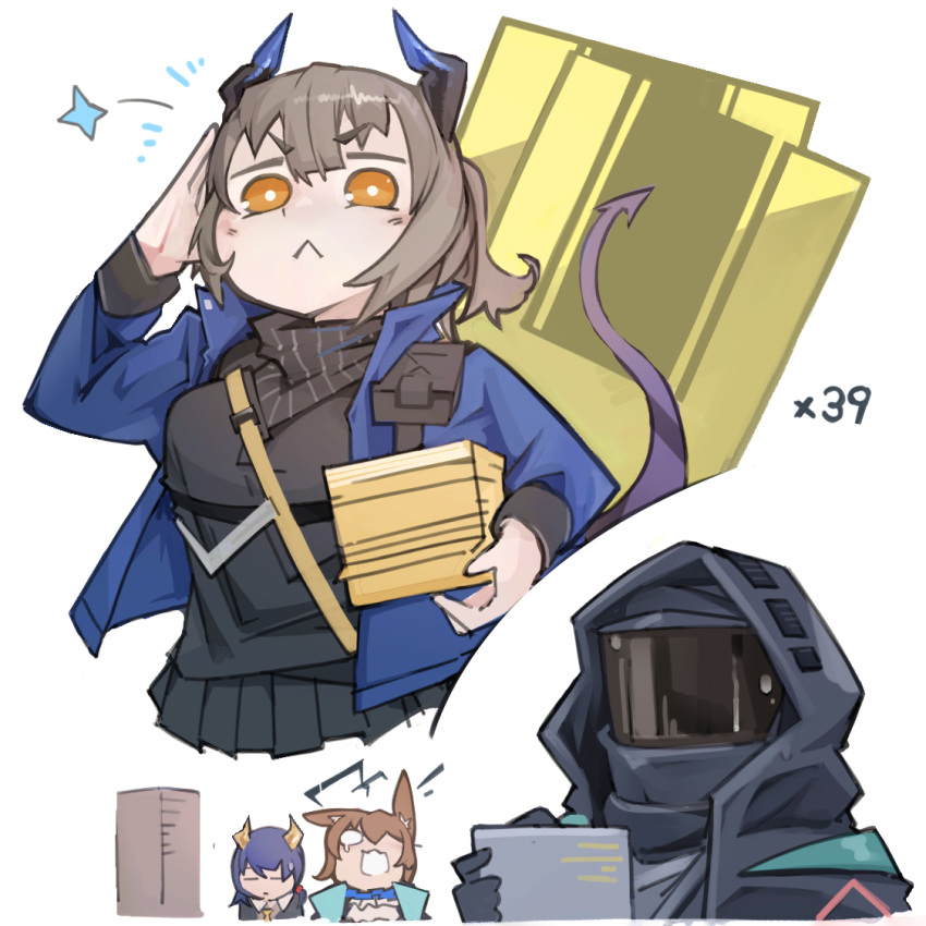 1other, 3girls, amiya_(arknights), animal_ear_fluff, animal_ears, arknights, arm_up, bangs
