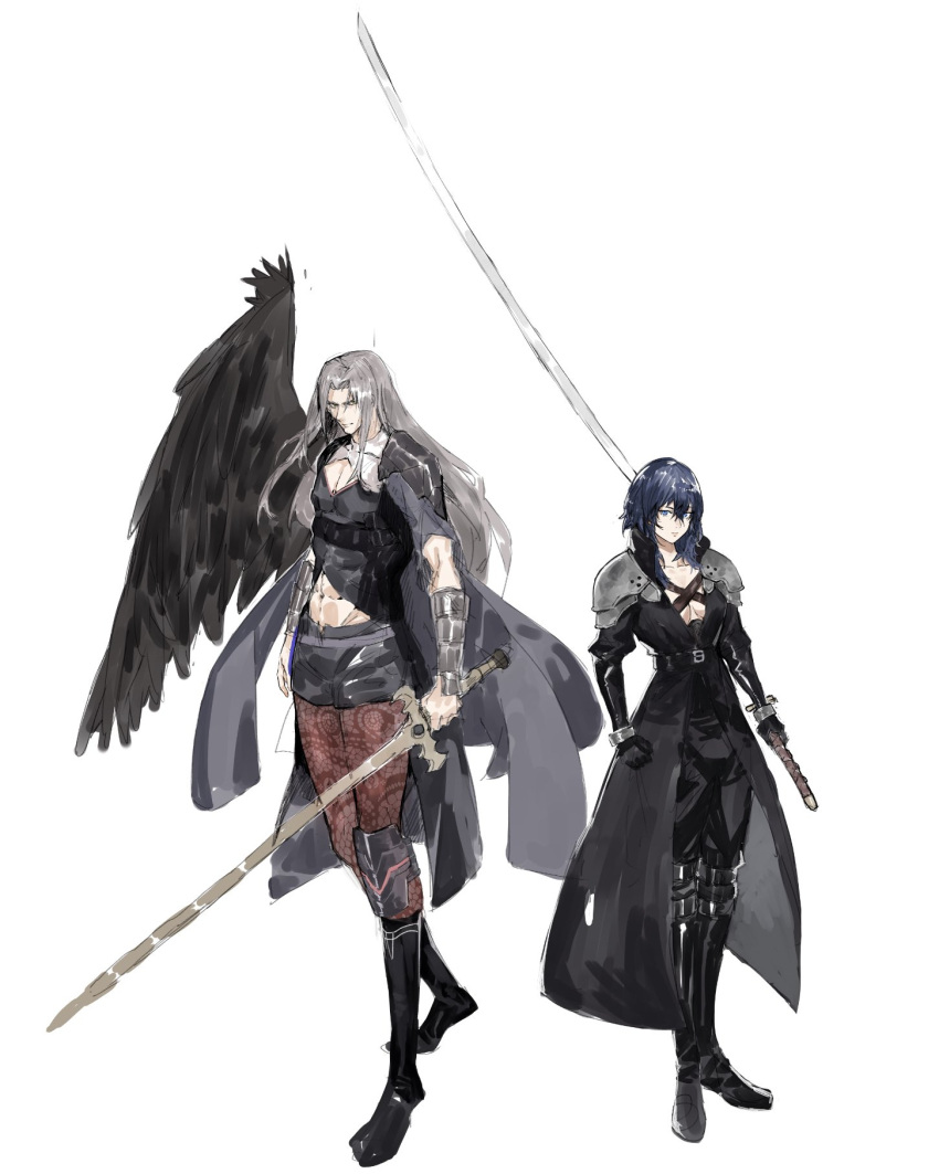 1boy, 1girl, blue_hair, breasts, byleth_(fire_emblem), byleth_eisner_(female), byleth_eisner_(female)_(cosplay), cape