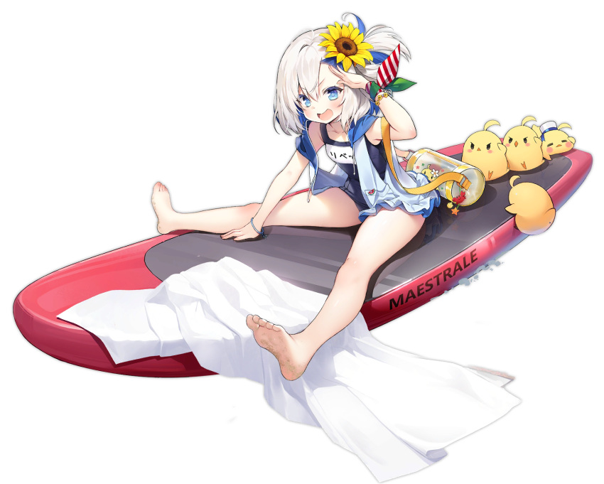 1girl, azur_lane, bare_arms, barefoot, blue_eyes, blue_hair, bracelet, byulzzi