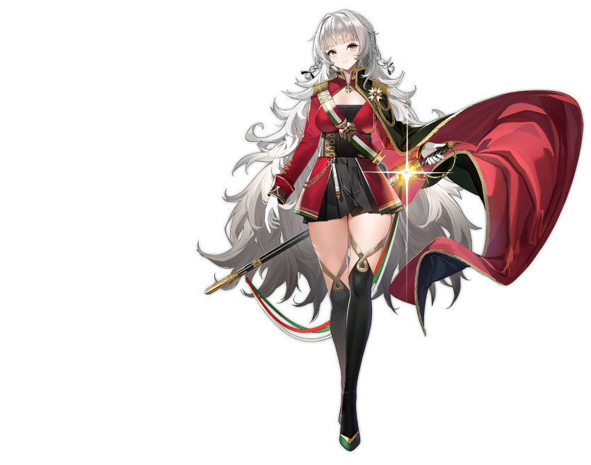 1girl, azur_lane, bangs, belt, black_dress, black_footwear, boots, braid