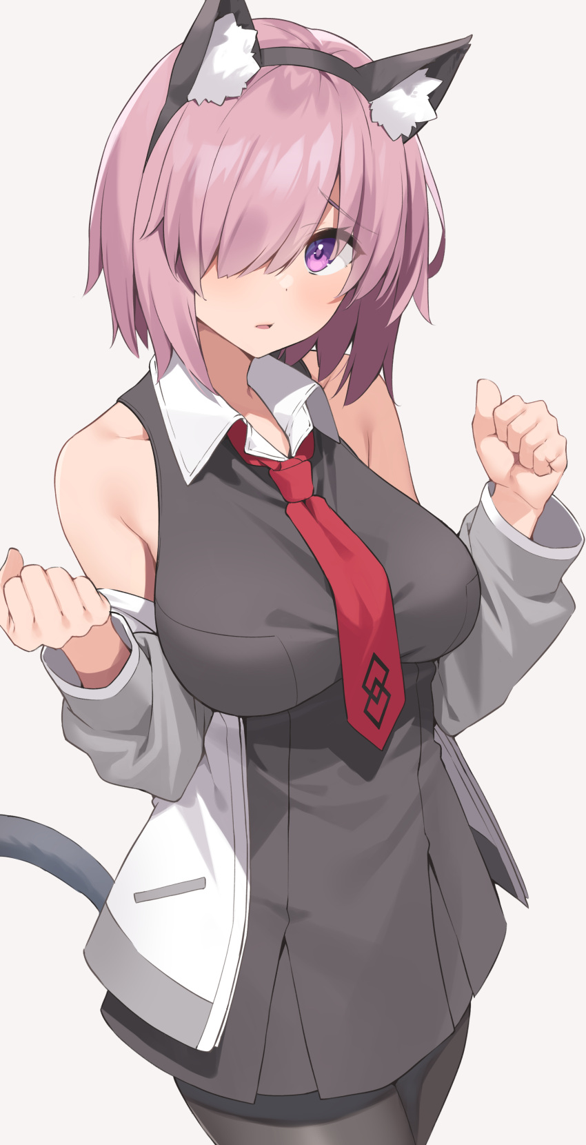 1girl, absurdres, animal_ears, bangs, black_dress, black_legwear, breasts, cat_ears