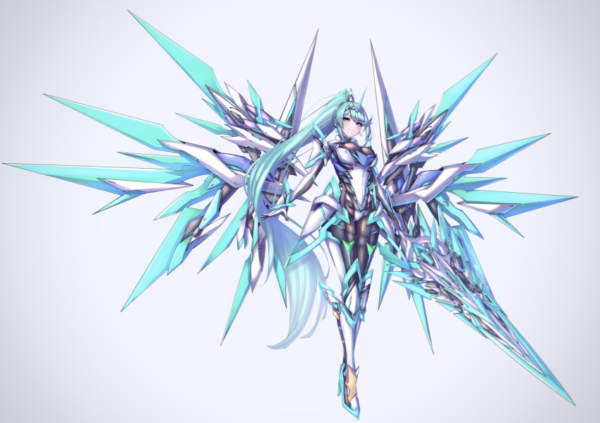 1girl, aegis_sword_(xenoblade), bangs, bodysuit, breasts, chest_jewel, earrings, gloves