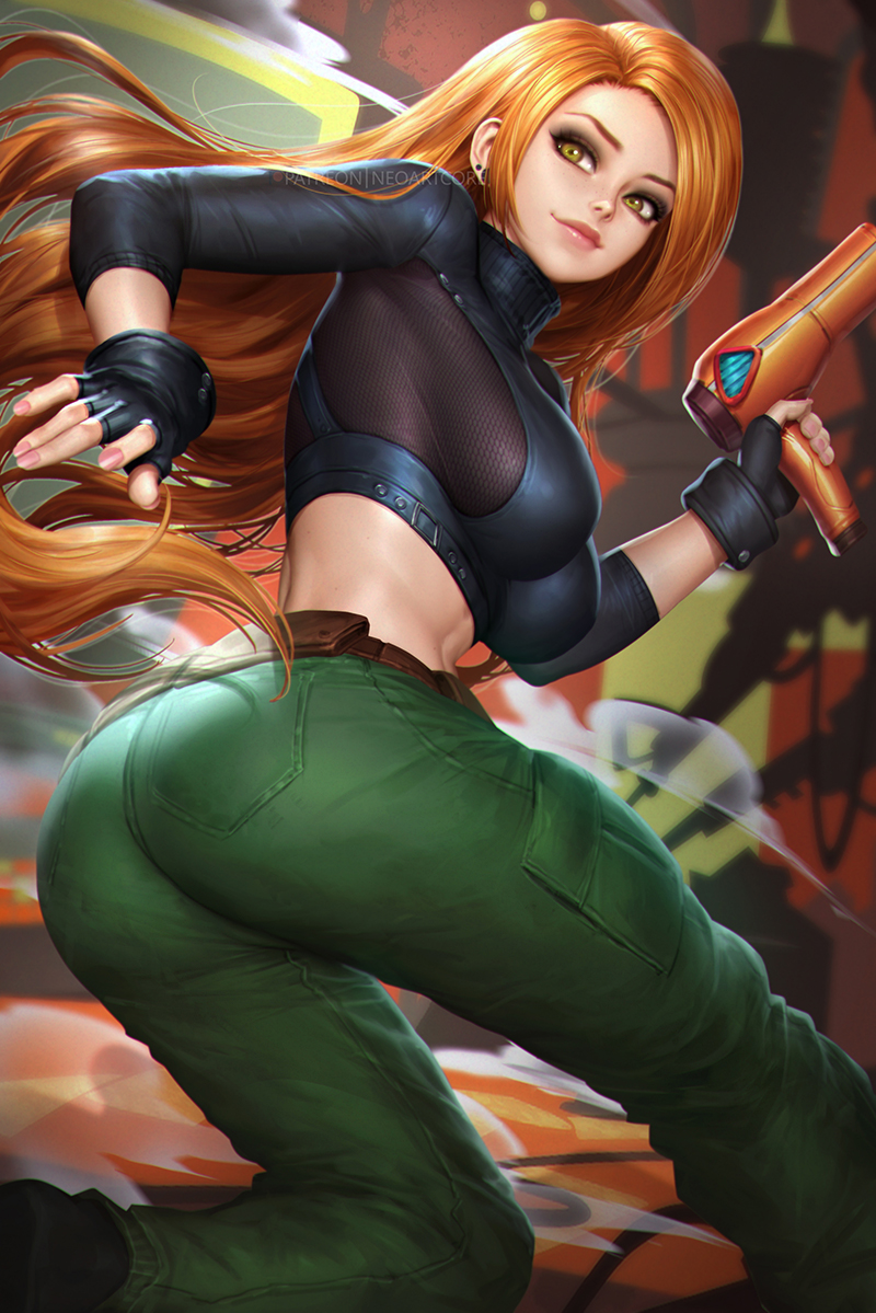 1girl, ass, belt, black_footwear, black_gloves, black_tank_top, breasts, brown_belt