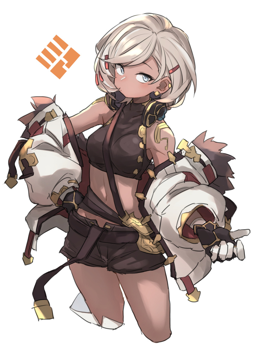 1girl, dark_skin, dark-skinned_female, ear_piercing, fiorito_(granblue_fantasy), gazacy_(dai), gloves, granblue_fantasy