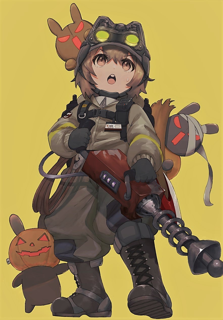 1girl, angry, arknights, backpack, bag, black_bag, black_footwear, black_gloves
