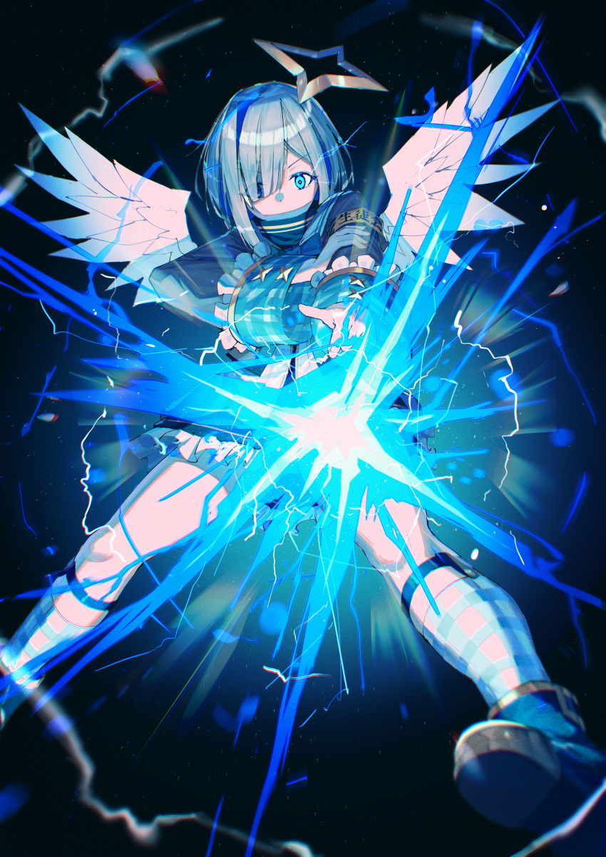 1girl, absurdres, amane_kanata, angel, angel_wings, armband, asymmetrical_hair, blue_eyes
