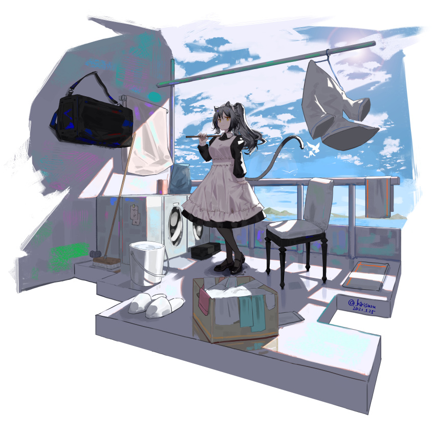1girl, absurdres, airnery, animal_ear_fluff, animal_ears, apron, arknights, black_blouse