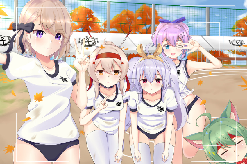 5girls, ahoge, akashi_(azur_lane), alternate_costume, animal_ears, ayanami_(azur_lane), azur_lane, black_ribbon