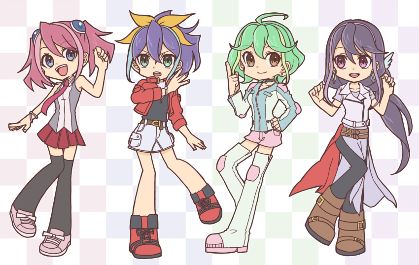 4girls, ahoge, blue_eyes, blue_hair, bracelet, bracelet_girls, earrings, exposed_shoulders