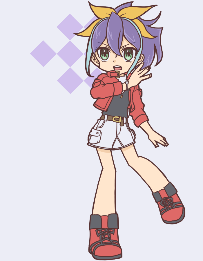 1girl, blue_hair, bracelet, full_body, green_hair, high_ponytail, jacket, kaoshu