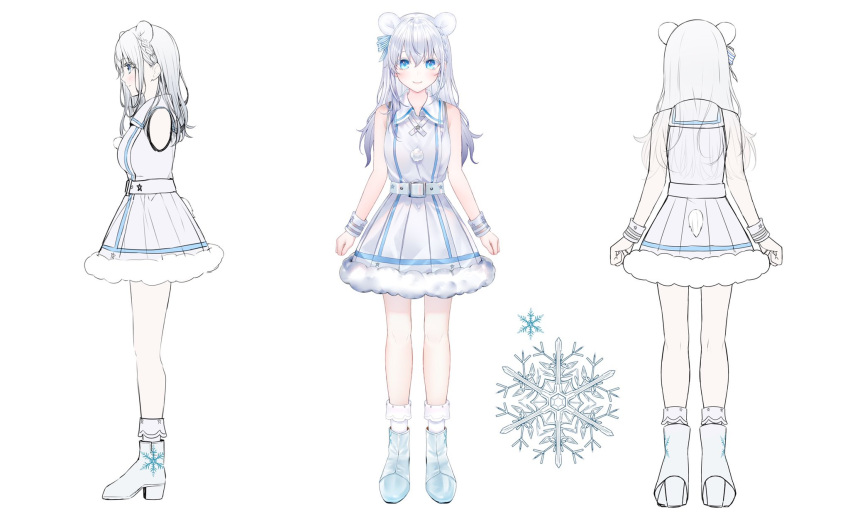 1girl, animal_ears, bear_ears, bow, character_sheet, hakuishi_aoi, highres, long_hair
