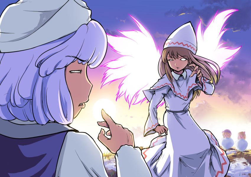 aki_shizuha, blonde_hair, blue_hair, ebizome, fighting_stance, grimace, hands, hat