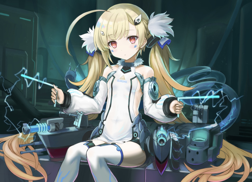 1girl, ahoge, azur_lane, bangs, blonde_hair, commentary_request, detached_sleeves, dress