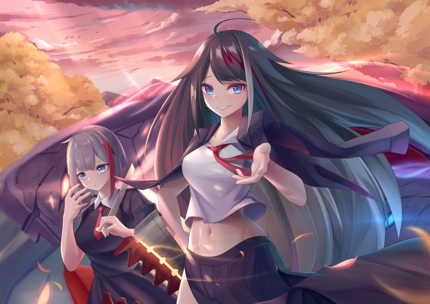 2girls, absurdres, admiral_graf_spee_(azur_lane), admiral_graf_spee_(maiden's_sunday)_(azur_lane), autumn, azur_lane, black_dress, black_hair