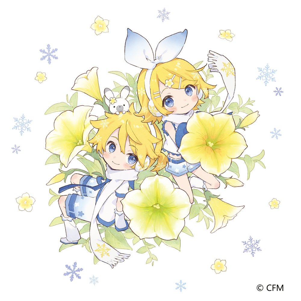 1boy, 1girl, 1other, animal_on_head, arm_warmers, bare_shoulders, blonde_hair, blue_eyes