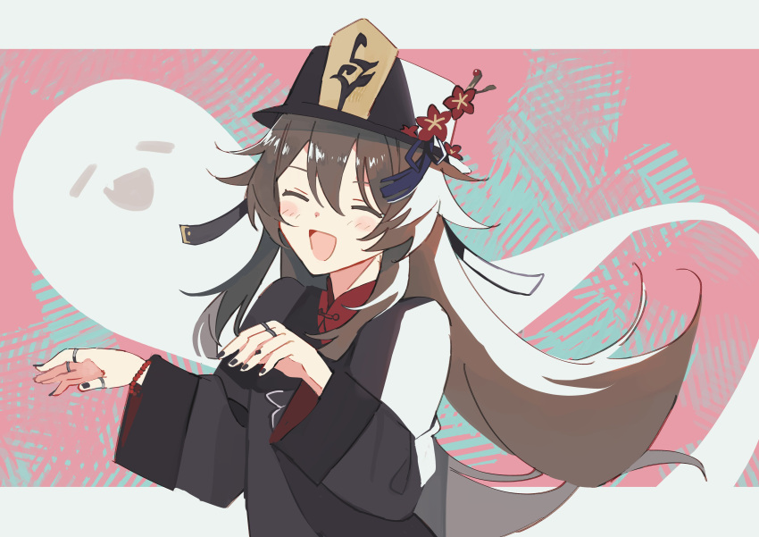 1girl, absurdres, bangs, bead_bracelet, beads, black_headwear, black_nails, blush