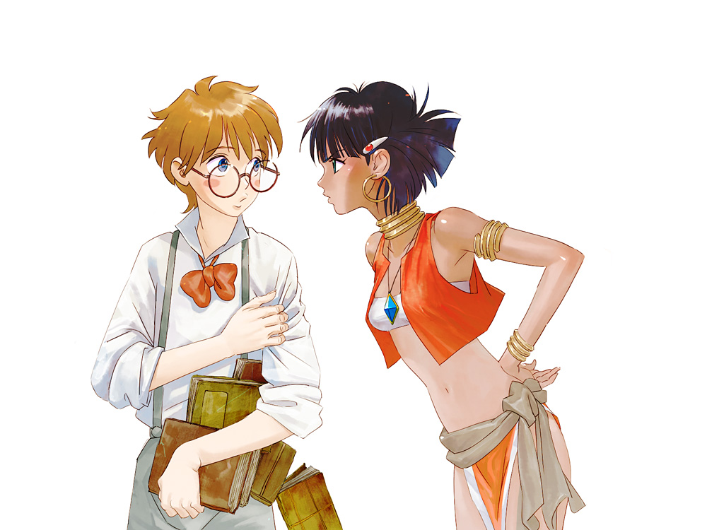 bandeau, blue_eyes, blush, book, bracelet, earrings, fushigi_no_umi_no_nadia, glasses
