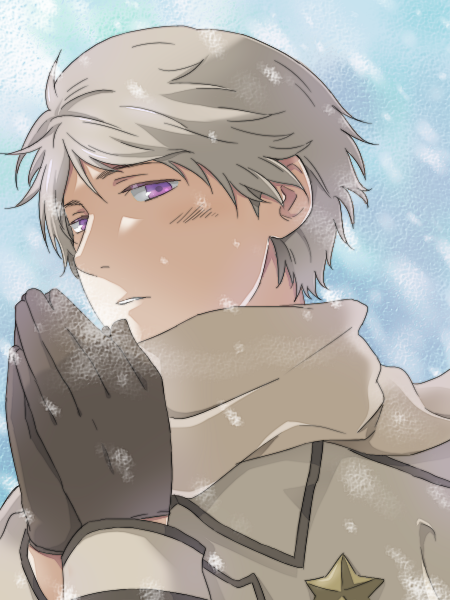 anag0, axis_powers_hetalia, gloves, male, purple_eyes, russia_(hetalia), scarf, silver_hair, solo, violet_eyes