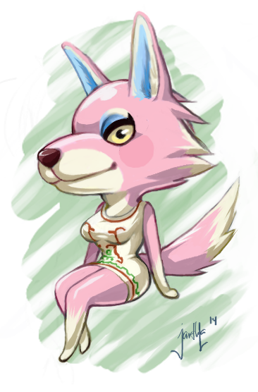 animal_crossing, freya_(animal_crossing), pink_fur, tundra, wolf
