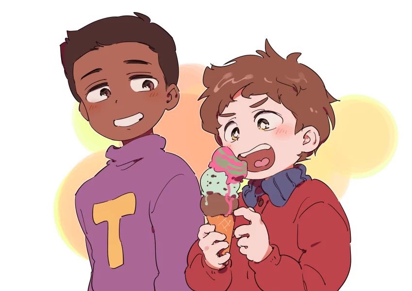 2boys, be_(ronironibebe), black_eyes, black_hair, blush, brown_eyes, brown_hair, clyde_donovan